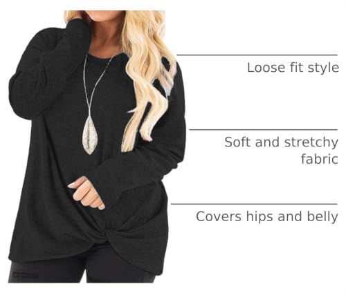 Image of DOLNINE Womens Plus Size Knotted Tops Long Sleeve Tee Shirts Loose Casual Blouse