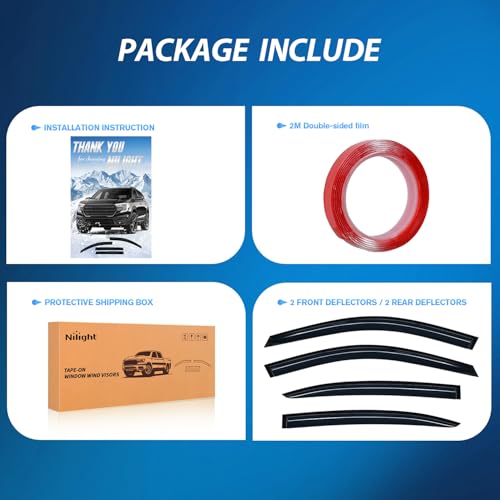 Image of Nilight Tape-On Window Visors for Honda Accord 2008-2017, 4PCS | Fits 2008 2009 2010 2011 2012 2013 2014 2015 2016 2017 Honda Accord, Smoke Out-Channel Rain Guards for Rainy-Day Ventilation