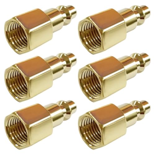 Jooehyer Enchufe de Conexión de Manguera de Aire Industrial de Latón, Adaptador de Acoplamiento Neumático de Compresor de Aire de 1/8 de Pulgada NPT Hembra, 6 Piezas