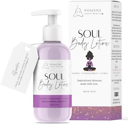 Positive Intent Beauty, Soul Body Lotion, Jasmine, Passionfruit, with Plant Botanicals, Shea Butter, Vitamins, Nourish, and Soften Skin, Vegan, Aromatherapy, 8oz