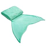 LANGRIA Manta Sirena para Adultos con Escamas Doradas Tejido Franela Suave No Irrita la Piel Cálida Transpirable para Dormir Siesta Sofá Cama - Especial Regalo Cumpleaños (63.5 x 150 cm Verde Aguamarina)
