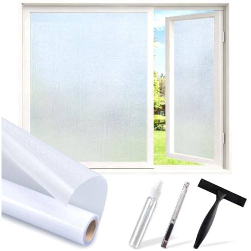 Image of SUNBABY Frosted Privacy Window Film, Light in, Static Cling, 35.4 inchx78.7 inch | Day & Night Privacy, Stops Dog Barking, Renter-Friendly No Glue, Removable & Reusable, UV Blocking, with 3 Tools for Bathroom