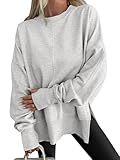 ANRABESS Women Oversized Sweatshirts Thumbhole Long Sleeve Hoodies Shirts 2025 Fall Side Slit Pullover Top Teen Y2k Outfits Grey Medium