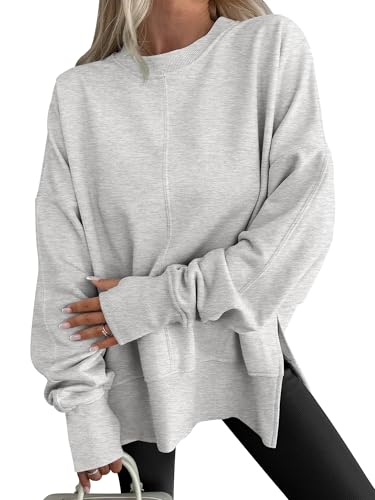ANRABESS Women Oversized Sweatshirts Thumbhole Long Sleeve Hoodies Shirts 2025 Fall Side Slit Pullover Top Teen Y2k Outfits Grey Medium