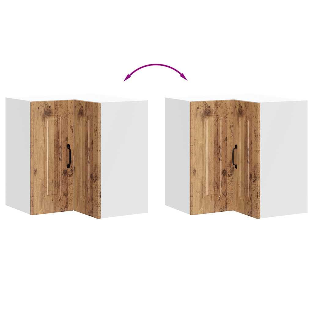 Kalmar Küchen-Eckhängeschrank, Altholz-Optik Holzwerkstoff, 57x57x60 cm, wandmontiert für Küche & Speisekammer, robuste Lagerung