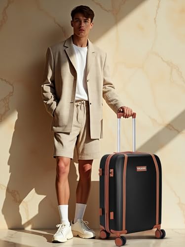 Image of FUR JADEN The Wayfarer 65cm Polycarbonate Travel Luggage Suitcase with 8 StealthTech Silent Shock Absorbing Wheels, TSA Lock & Aviation Grade Telescopic Trolley (Stark Black, Check-in 24 inch)