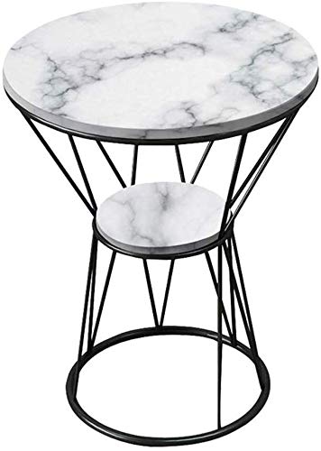 XINTONGDA Tablas de café Círculo de Almacenamiento de diseño de Moda Tabla Decoración de Muebles Auxiliar Redonda de Sala Superior Marco de Oro de 2 Niveles,Negro Cover