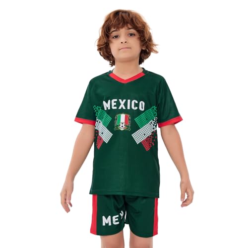 Soccer Jersey Kids Mexico Soccer Jersey National Team Boys&Girls Soccer Shorts Youth Football Practice Jersey/Shirt Set Gift for Soccer Fans