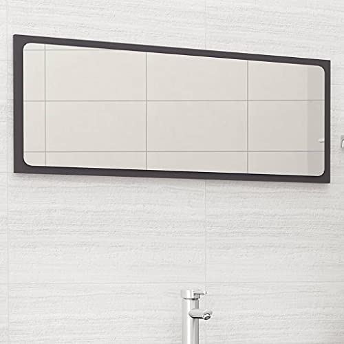 Vidaxl Bathroom Mirror Home Hallway Bedroom Laundry Room Washroom Vanity Unit Wall Mirror Furniture Gray 39.4"X0.6"X14.6" Engineered Wood #TOP26