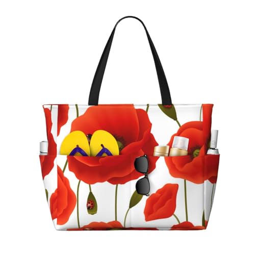 Sac de plage volumineux contre le manque d'espace avec motif fleurs de pavot