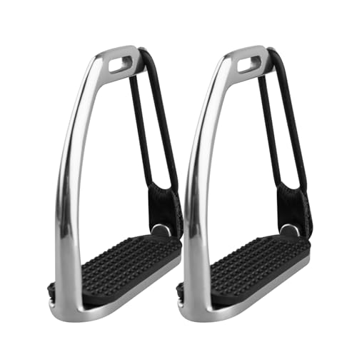 EQUSPUR Safety Horse Riding Stirrups 1 Pair, Silver Polish Stainless Steel Stirrups with Treads, English Equestrian Safety Stirrups for Riding Saddle Adult (4-3/4 inch) - Thumbnail 6
