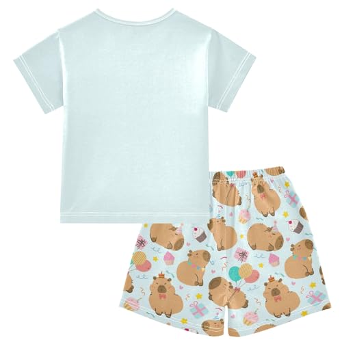 Birthday Party Cute Capybara Blue Summer Cute Pajama Sets, Short Sets for Daily Wears and Sleep Wears2