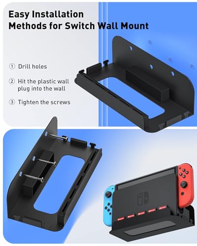 Image of Wall Mount for Nintendo Switch and Switch OLED with 2 Controller Wall Holders, Metal Wall Mount Kit Stand with 5 Game Card and 4 JoyCon Shelfs, Safely Store Console Near or Behind TV, Black