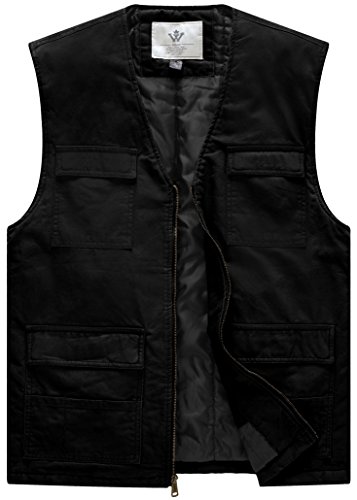 WenVen Men's Cargo Multi Pocket V Neck Vest(Black,Medium)