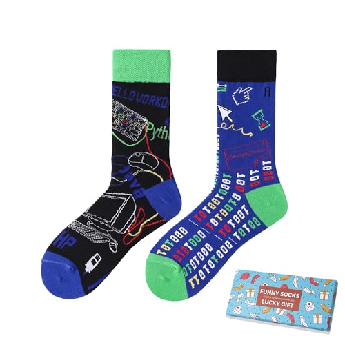 NxnChc Chaussettes Drôles Pour Femmes Et Hommes Unisexe Multi Motifs Ordinateur et programmeur Animaux Nourriture Sport Art Coton Cadeau Design Asymétrique Gauche-Droite