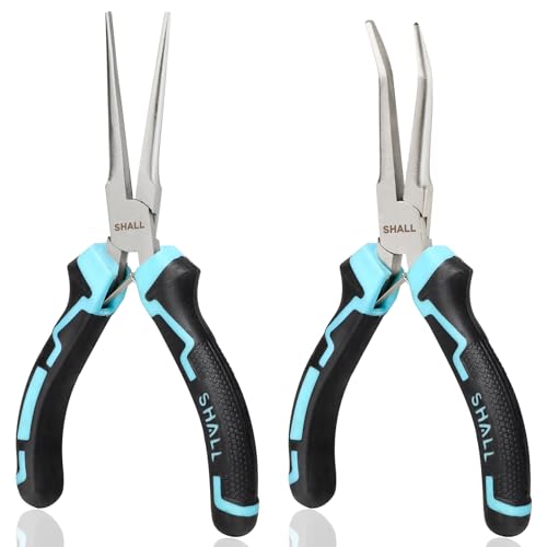 SHALL 2PCS 6 Mini Needle Nose Pliers Set Long Nose Pliers & Bent Nose Pliers with Comfort Grip Non-Serrated Small Pliers for Jewellery Making Wire Bending Crafts Hair Extension DIY
