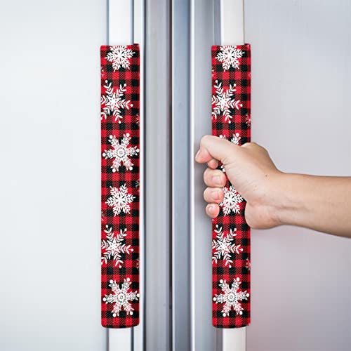 Image of Pardick Christmas Snowflake Check Refrigerator Door Handle Covers Set of 2 Washable Fridge Dishwasher Oven Mocrowave Door Decor Protector Handle Cover Keep Your Kitchen Appliance Clean