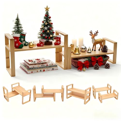 Desk Shelves Desktop Organizer Shelf-No Tools Assembly Interlocking Joints for Enhanced Stability Holds 130lbs for Desk Organizers and Bookshelf Table Top Shelving in Office--Pine Nature Wood Color