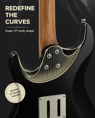 Image of Donner 39 Inch Electric Guitar, DST-550 Solid Double-cut Poplar Body Electric Guitar for Intermediate & Pro Players, 7 Tone-switching Options & Tremolo Bridge, Bonus Bag- Black