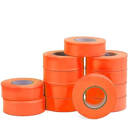 SINGHAL 12 Pack Orange Flagging Tape,1 Inch width 150 ft Length, Neon tree marking, surveyor tape, barricading and flagging various areas | Highly Visible l Non Adhesive