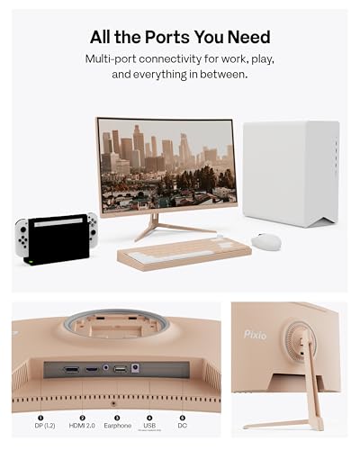 Image of Pixio PXC248 Wave Beige 24 inch 200Hz 1080p 1500R Curve Fast VA 1ms GTG Adaptive Sync Gaming Monitor with Beige HDMI 2.1 Cable Certified Ultra High Speed 6FT 8K 60Hz 4K 120Hz Nylon Braided