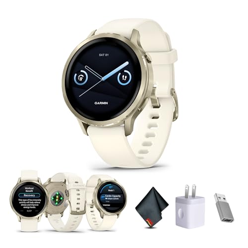 Garmin Venu 4, 41mm, Advanced Fitness Tracker GPS Smartwatch, 1.2' AMOLED Display, Built-in Flashlight, 10 Days of Battery Life, Lunar Gold with Bone Silicone Band (Watch Bundle)