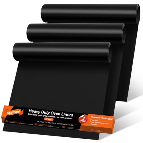 SkyStage 3 Pack Oven Liners for Bottom of Oven 17x 25 Large Heavy Duty Non-Stick Reusable Oven Mat Resistant 500F BPA & PFOA Free for Electric Gas Toaster Ovens Grills Keep Oven Clean