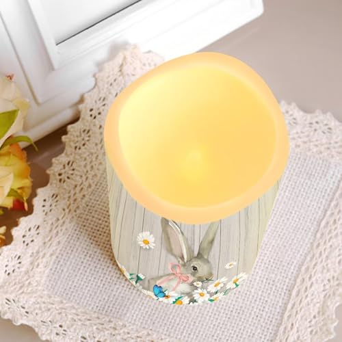Image of Easter Bunny Daisy Plastic Flameless Candles with Remote Control and Timer LED Flickering Battery Electric Pillar Candles for Table Easter Decoration