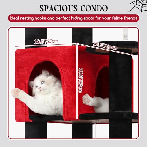 Image of Globlazer Extra Large Platform Gothic Cat Tree, 65in Tall Sturdy Goth Cat Tower for Multiple Indoor Cats, Big Cat Tree for Large Cat with 3 Enlarged Perches, 6 Scratching Posts, Condo, S65, Red Black