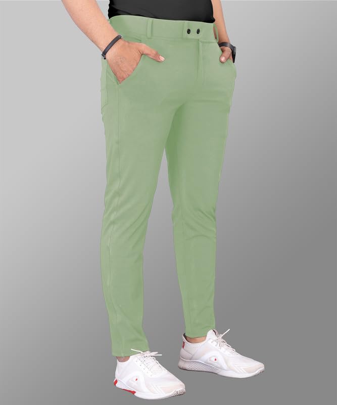 Image of MiraMichi Men's Slim Fit Stretchable Casual Mid Rise Trousers | Stylish Lycra Blend Pants for Office, Party