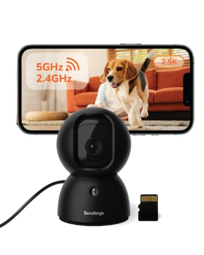 SensForge 2.5K Pan-Tilt Security Camera 360 Dual-Band WiFi Camera for Home Free AI Human & Pet Detection 2-Day Cloud + 64GB SD Storage Two-Way Talk Optional AI + Storage Upgrade (1 Black)