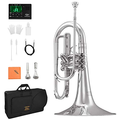 Eastar Mellophone Student Standard Marching Mellophone Key of F Nickel Plated with Hard Case Mouthpiece Gloves Oil Tuner Cleaning Kit, EMLP-380