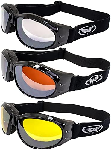 Global Vision Motorcycle ATV Dirt Bike Riding Clear Mirror and Driving Mirror Glasses Sunglasses (Clear Mirror, Driving Mirror & Yellow Mirror)