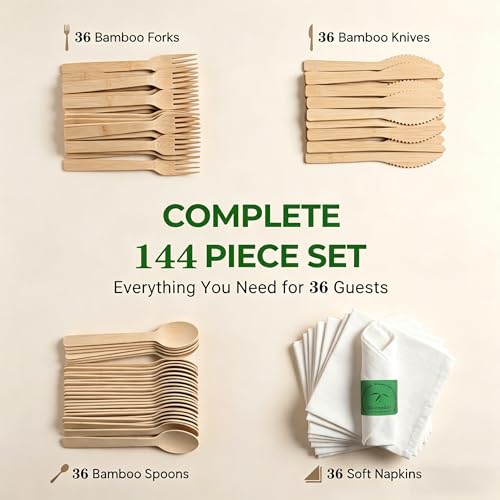 Bloomsday Disposable Bamboo Utensils Cutlery Set, 36Pack — view 6