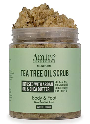 Anti-Fungal Tea Tree Oil Exfoliating Body and Foot Scrub with Dead Sea Minerals, Great for Acne, Dandruff, Athlete's Foot, Infused with Argan Oil and Shea Butter to Moisturize