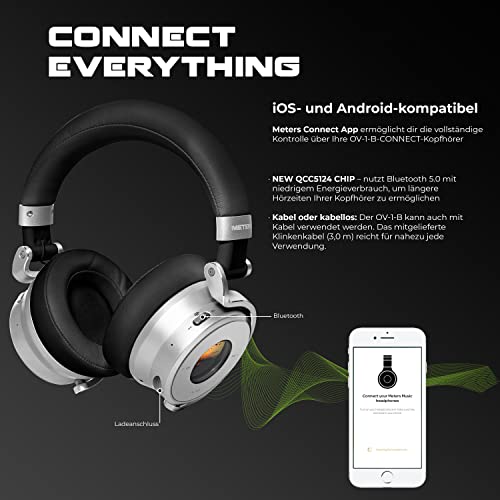 Meters® OV-1-B Connect Braun, Innovation: beleuchtetes VU-Meter, kabellose Bluetooth Over Ear Kopfhörer, Active Noise… - Image 5