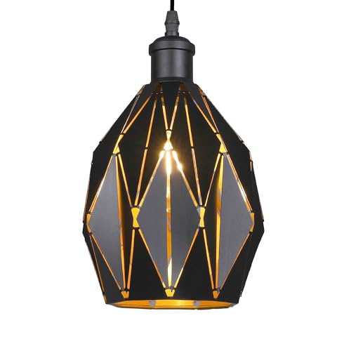 GIGGI Black Ceiling Light Shade with Gold Inner, Metal Lampshades for Ceiling Lights, Modern Easy Fit Pendant Lamp Shades for Table Lamps, Living Room, Bedroom, Kitchen, Hallway, Home Décor, Office