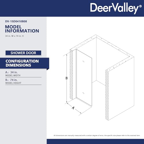 Image of DeerValley 34 inchx74 inch Semi-Framed Fixed Glass Shower Panel