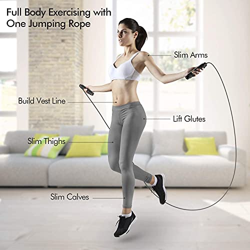 Image of FirstFit Jump Rope Tangle-Free Rapid Speed Jumping Rope Cable with Ball Bearings for Women, Men, and Kids, Adjustable Steel Skipping Rope with Foam Handles - Black