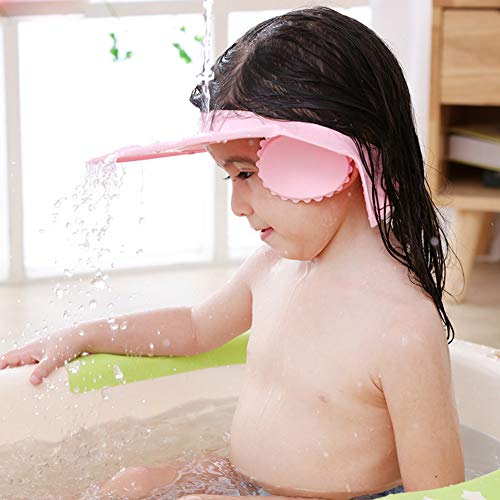 Baby Bath Cap wash Shower Shampoo Visor hat Prevent Water Entering The Eyes and Ears Adjustable Bathing tub Head Hair Rinser Shield Protection Kids Children Toddler(Pink)