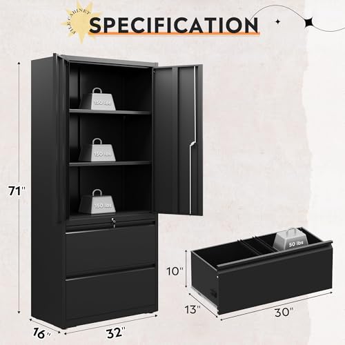 DEVAISE File Cabinet with 2 Drawers and Doors, Locking Metal Storage Cabinet with Adjustable Shelves for Home Office, Warehouse, Garage, School, Black - Image 4