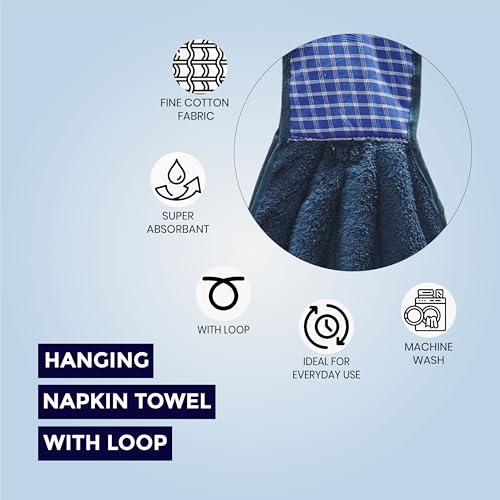 Image of Hanging Hand Towel Set | Wash Basin Napkin with Loop | Kitchen Sink Towel | Pack of 3 (Navy, Brown, Blue) | Soft & Absorbent Cotton Kitchen & Bathroom Hand Towels