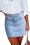 ZADORN Women's Denim Mini Skirts Stretchy High Waisted Casual Frayed Jean Skirt with Pockets