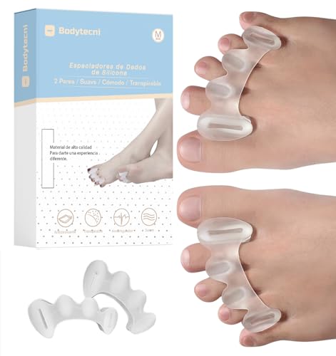 Bodytecni Separadores de Dedos de los Pies (4 Uds) - Separador para Dedos del Pie de Silicona 0% BPA - Espaciadores para Dedos del Pie Superpuestos - Corrector de Dedos para Pies (Talla M)