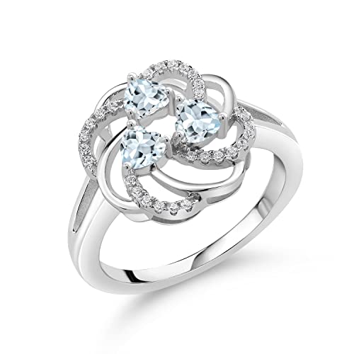 Gem Stone King 925 Sterling Silver 4MM Heart Shape Gemstone Birthstone 3-Stone Ring | Three Stone Wedding Engagement Anniversary Promise Ring For Women