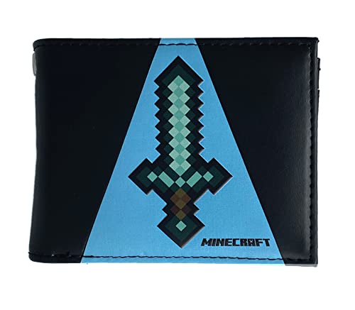 Minecraft Diamond Sword in blue light Bi-Fold Faux Leather Wallet2