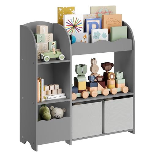 SONGMICS Estantería de Juguetes, Librería Infantil, Armario para Dormitorio con 2 Cajas para Juguetes, Sala de Juegos, Sala de Estar, Gris Paloma GKR042G01