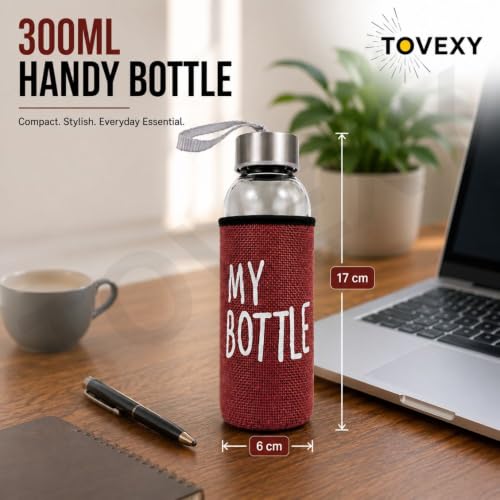 Image of 300ml Glass Water Bottle with Jute Sleeve & Carry Strap | Leakproof Airtight Lid | Reusable Glass Drinking Bottle for Water, Juice, Milk for Office, Gym, Travel & Home (300 ml, 1 count)