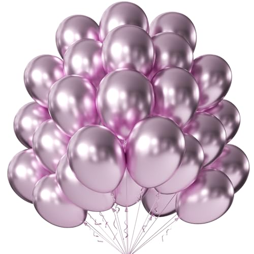 Image of KALOR 12 Inch Metallic PInk Balloons, 50 Pcs Latex Helium Metallic Balloons for Kid's Birthday Party, Baby Shower, Wedding, Graduate Party Decorations