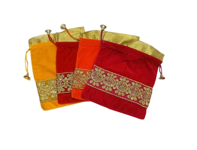 Velvet Lace Potli Batwa Bag for Women | Bridal Shagun Pouch & Return Gift Potli | Lightweight Ethnic Handbag with Drawstring Closure-image-28